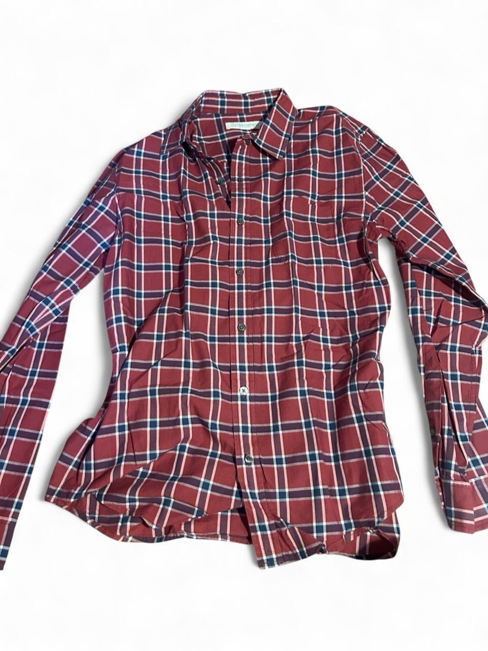 Outerknown Men's Burgundy Plaid Button-Down Shirt